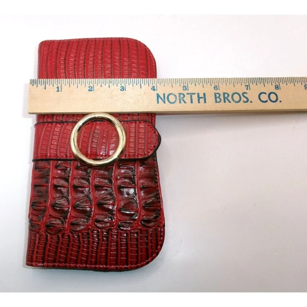 Women’s Guang Tong Wallet Red Croco Leather? Clutch Change Purse Gold Buckle 7x4